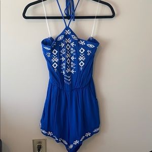 Cobalt blue, halter top romper.
